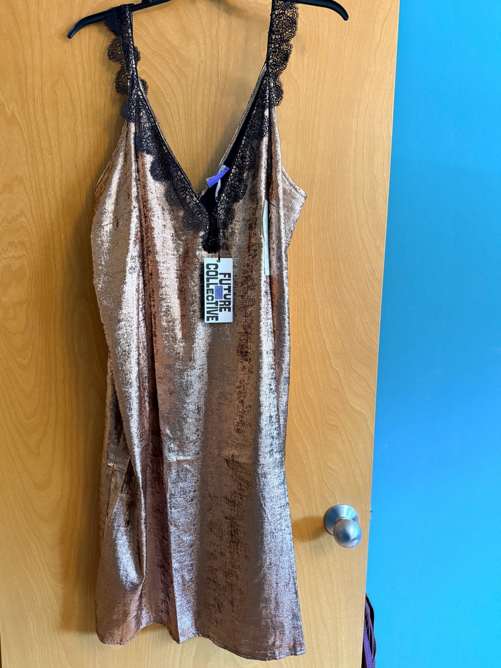 Future Collective KAHLANA BARFIELD BROWN Metallic Bronze Slip Dress 2X